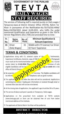 TEVTA Punjab Jobs 2024 apply Now!