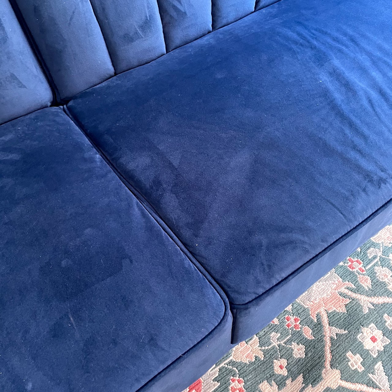 Blue Velvet Reclining Sofa