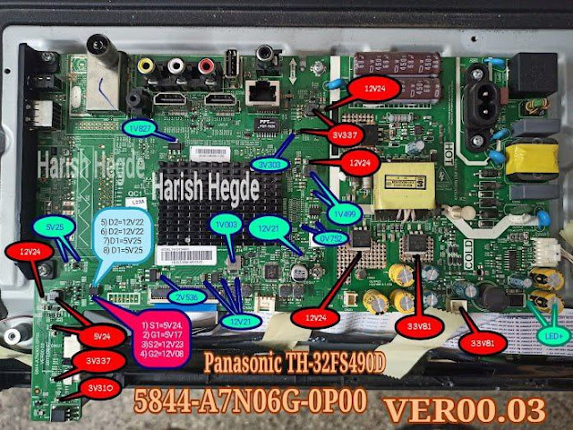 Panasonic TH32FS490D MOTHER BOARD VOLTAGE DATA