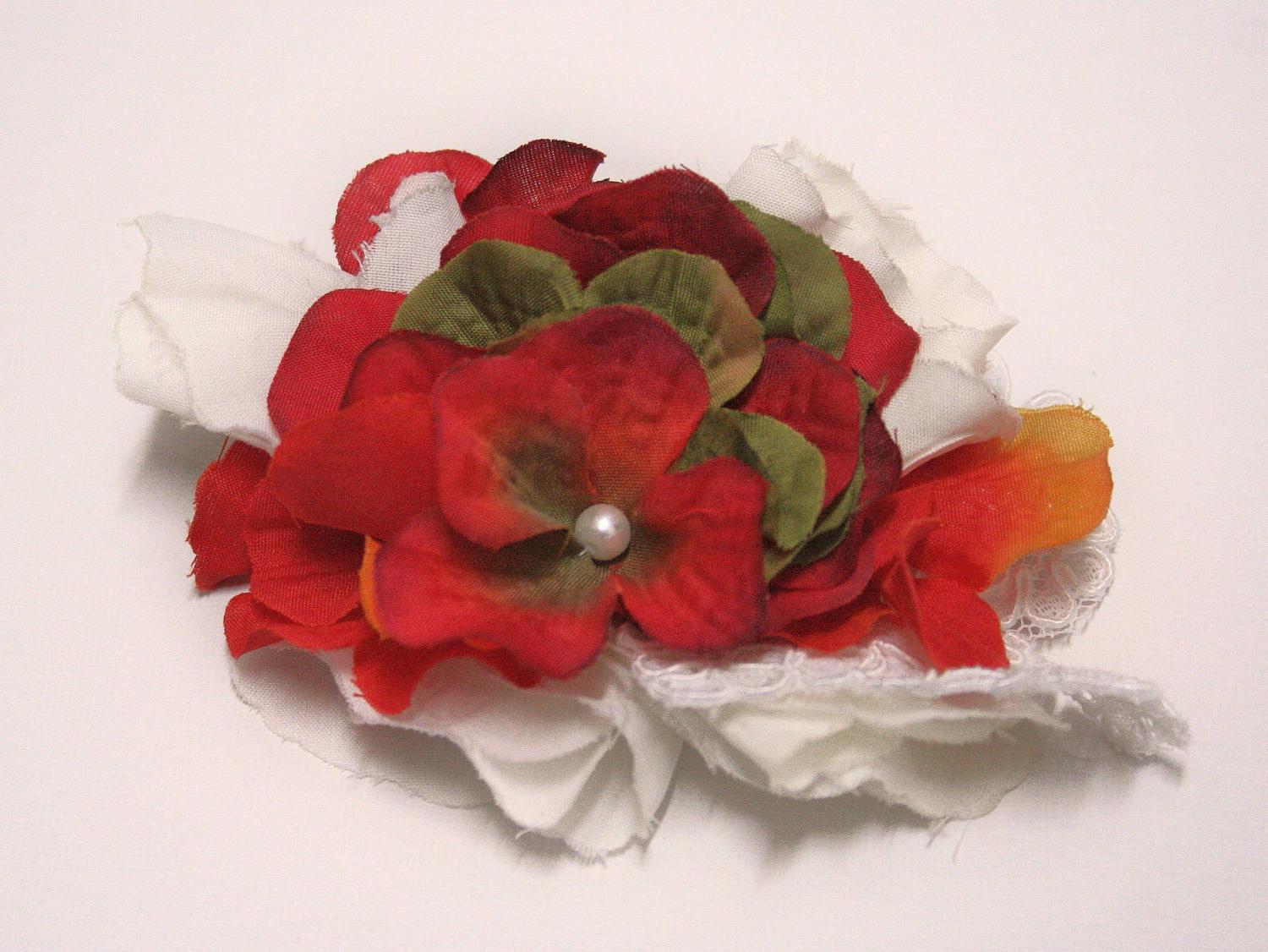 FREE SHIPPING Red Hair Flowers, Clip, Hairpiece, Fascinator, Women, Bridal,