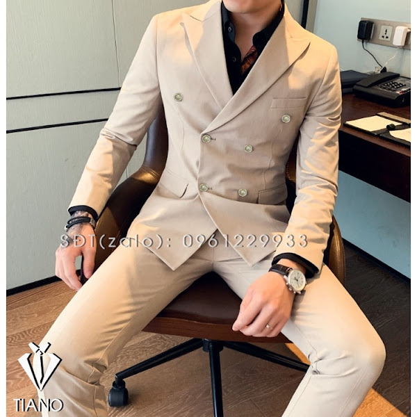  Vest nam cao cấp 6 cúc màu KEM - form Hàn Quốc - Chất vải đẹp - Quần có chỉnh cạp thông minh. Đủ size từ 45- 85kg