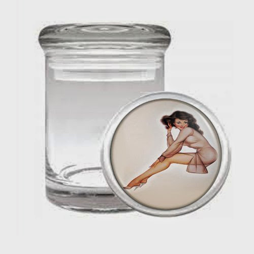  Pin Up Brunette In Sheer Dress Odorless Air Tight Medical Glass Jar D-536