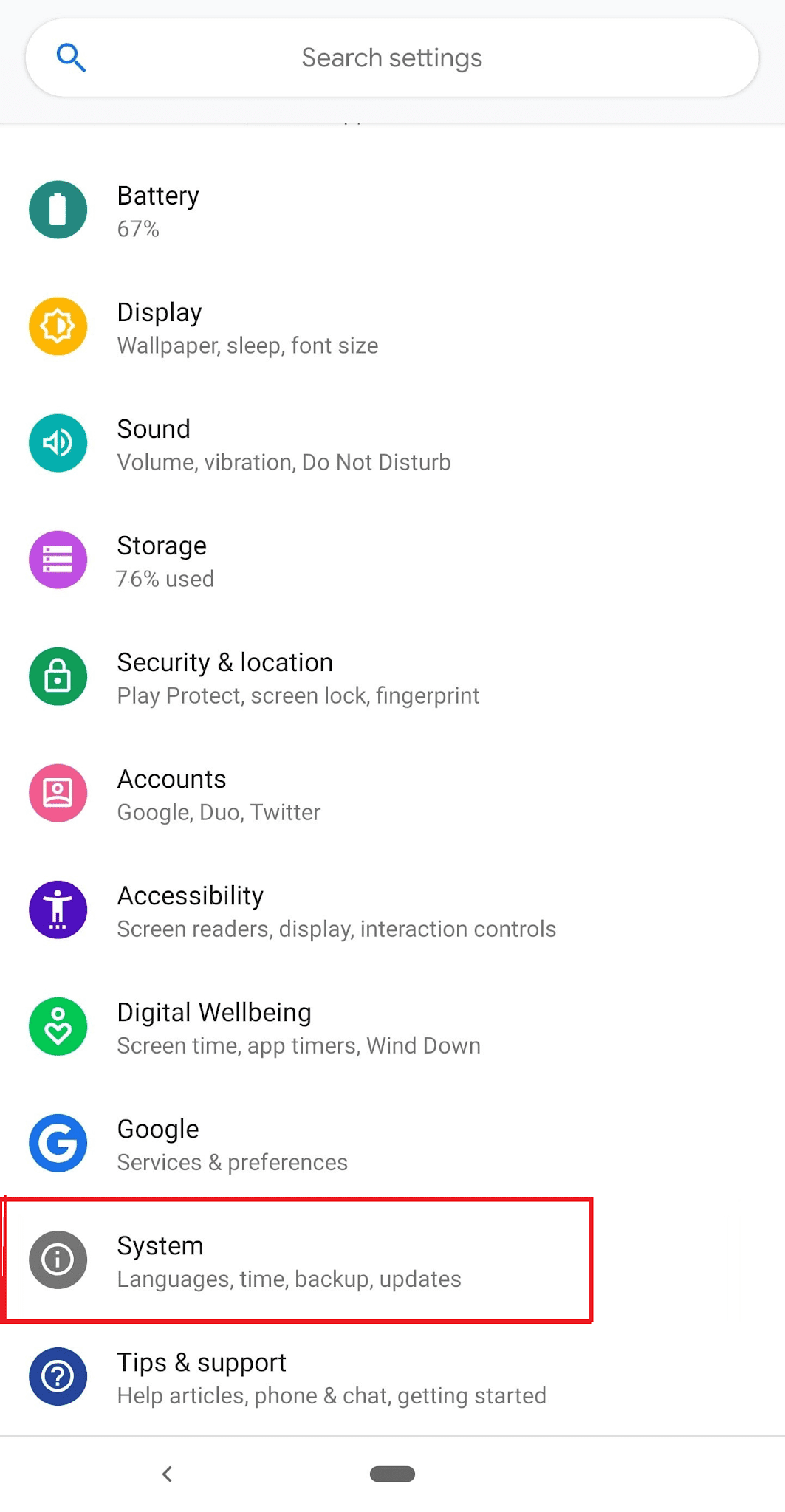 Google Pixel-instellingensysteem