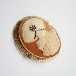 14K Gold and Diamond Cameo Brooch