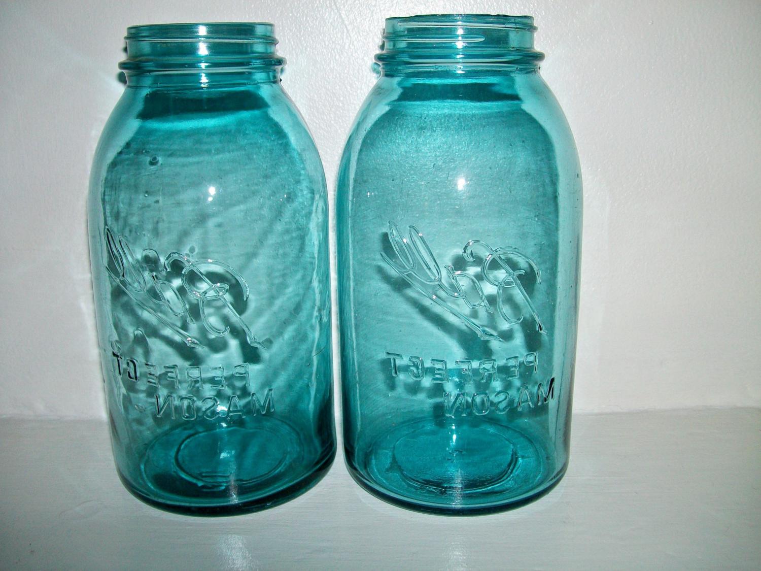 6 Vintage Aqua Blue Ball Mason