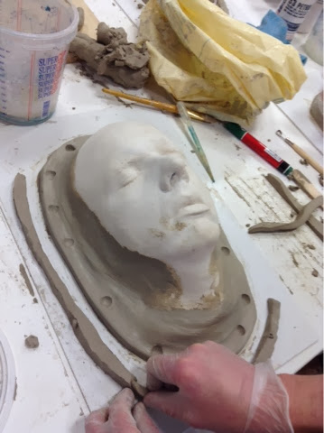 Molding sequence for prototype head-form. Life casting. Clay duplicate.