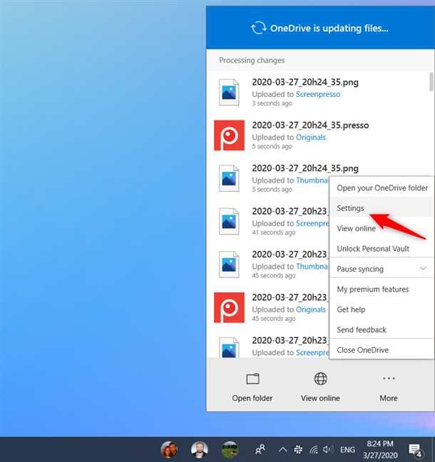 De optie Instellingen in het menu Meer van OneDrive