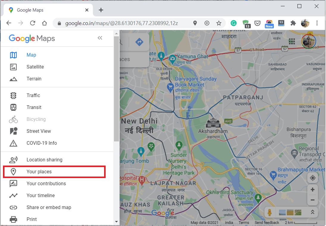 Klik onder Instellingen op Uw plaatsen in Google Maps