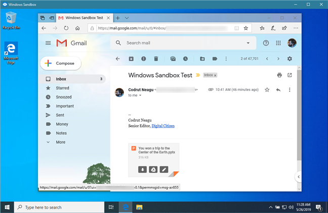 Download di un allegato di posta elettronica sospetto in Windows Sandbox