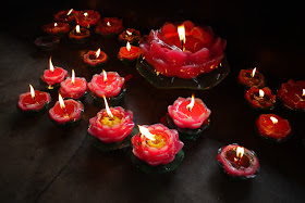 lotus shaped candles in a temple in Zhuhai, China