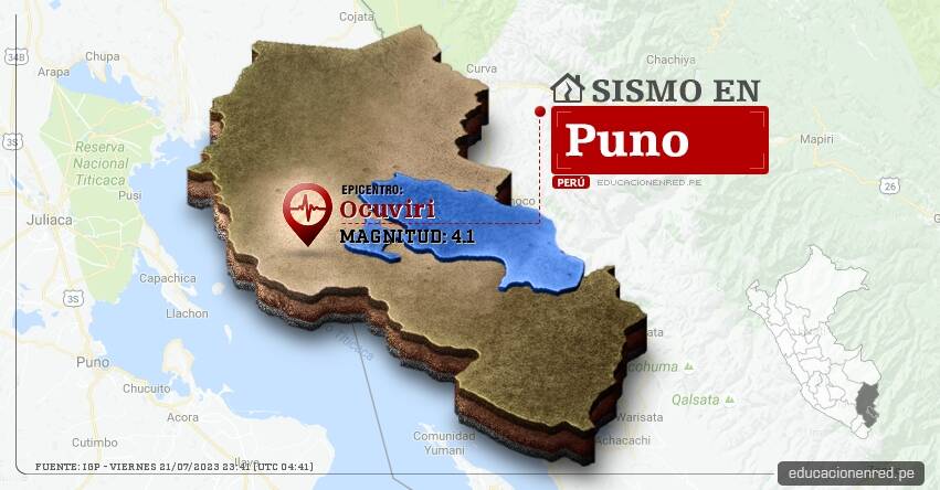 Temblor en Puno de Magnitud 4.1 (Hoy Viernes 21 Julio 2023) Sismo - Epicentro - Ocuviri - Lampa - IGP - www.igp.gob.pe