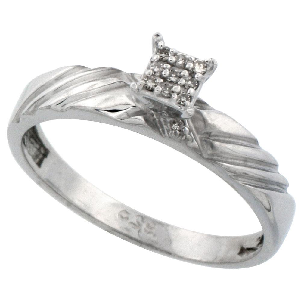 Sterling Silver Diamond Engagement Ring, w  0.06 Carat Brilliant Cut