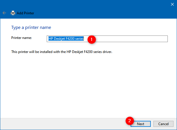 Een naam invoeren voor de handmatig toegevoegde printer