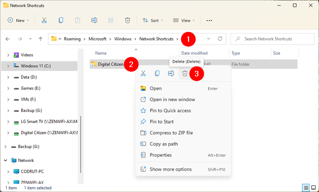 How to unmap a network location by deleting its shortcut from Windows 11