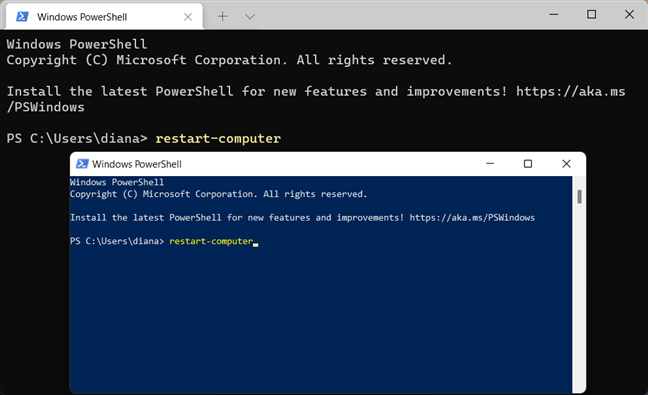 Restartujte Windows 11 pomocí PowerShell a Windows Terminal