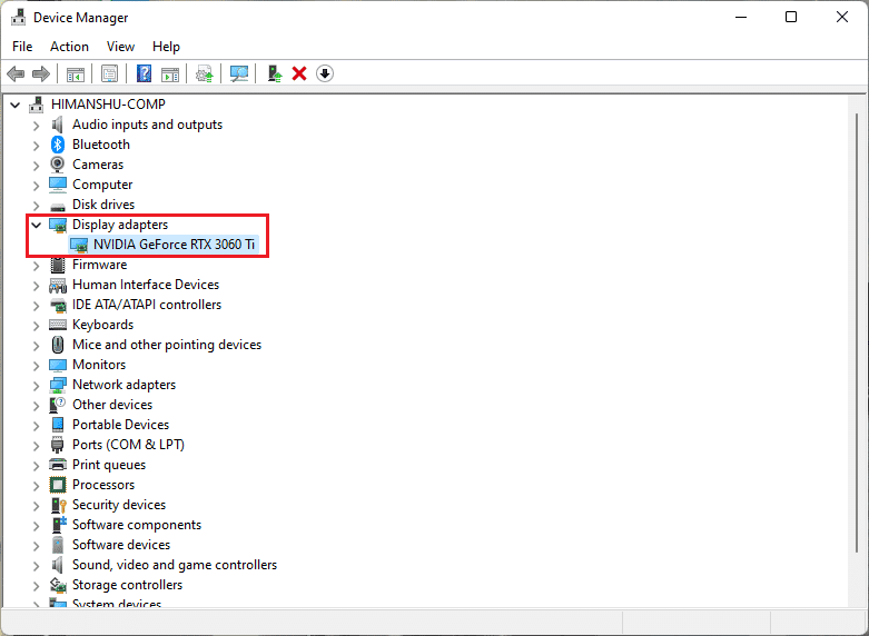 haga doble clic en Adaptadores de pantalla para expandir los controladores de gráficos en Windows 11