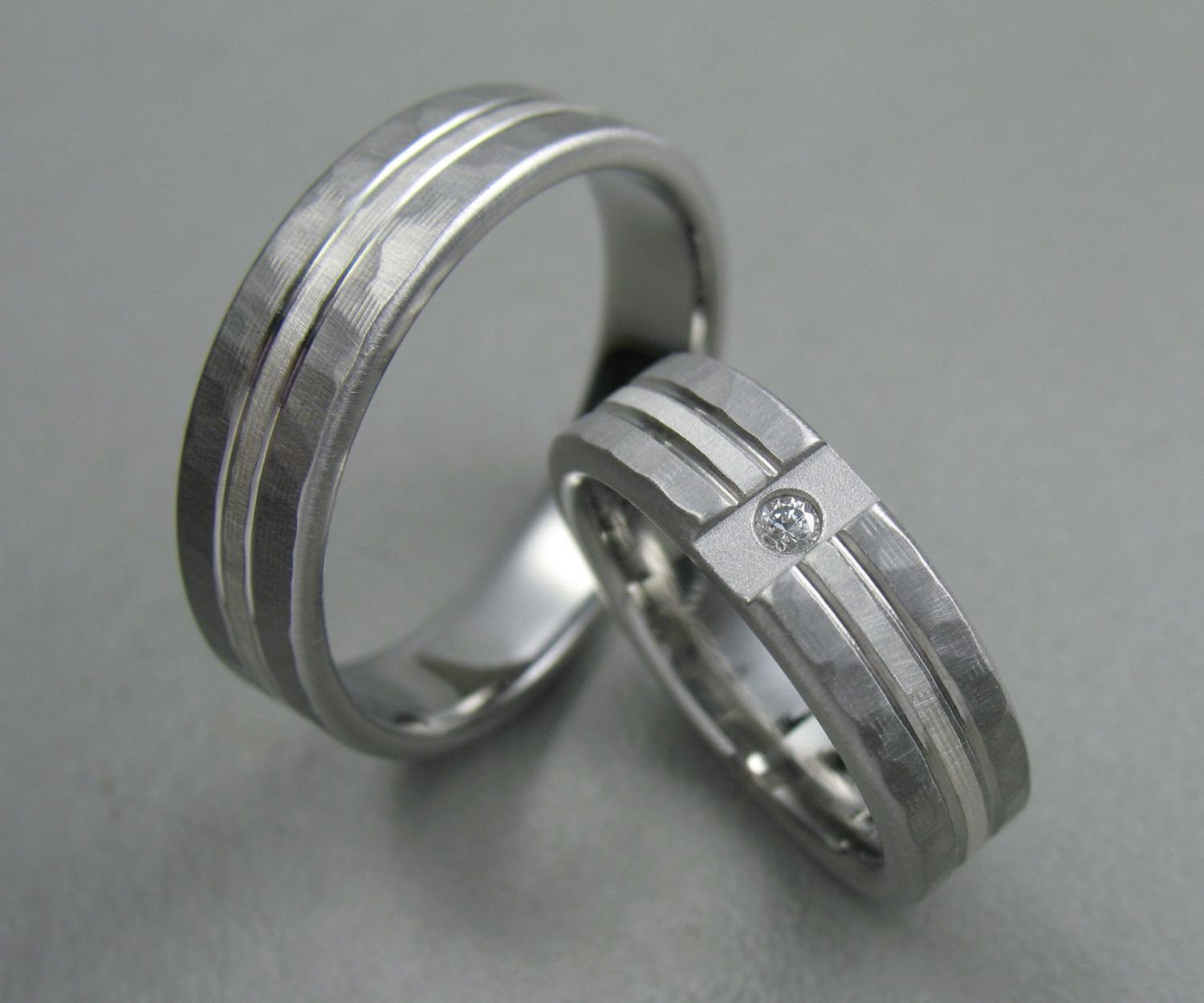 Wedding Ring Set Hammered