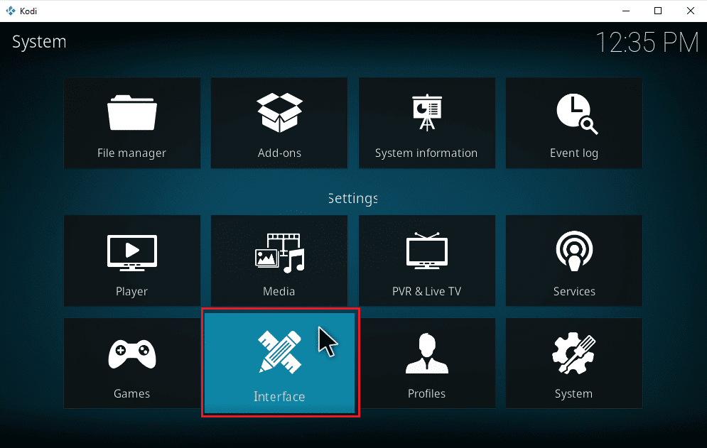 เลือกอินเทอร์เฟซ  วิธีเพิ่มเพลงลงใน Kodi