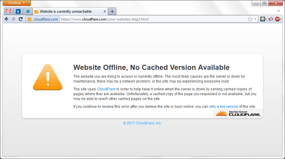 Website Offline, No Cached Version Available