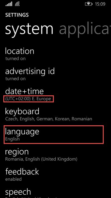 Windows 10 Mobile, Windows Phone 8.1, язык, отображение, изменение