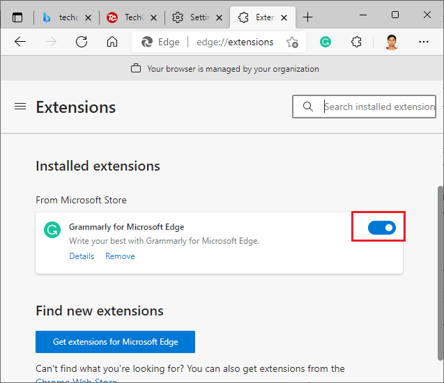 Teraz wyłącz rozszerzenie.  Napraw błąd STATUS BREAKPOINT w Microsoft Edge