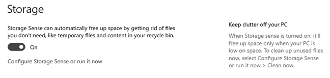 Storage Sense trong Windows 10