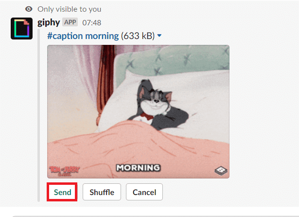 あなたはランダムなGIFを見つけることができます。 [送信]をクリックしてGIFを送信します。 SlackでGIFを送信する方法