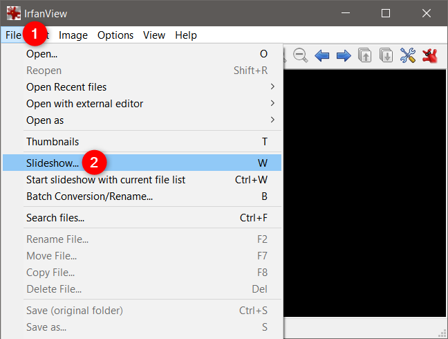 L'entrée Diaporama du menu Fichier d'IrfanView