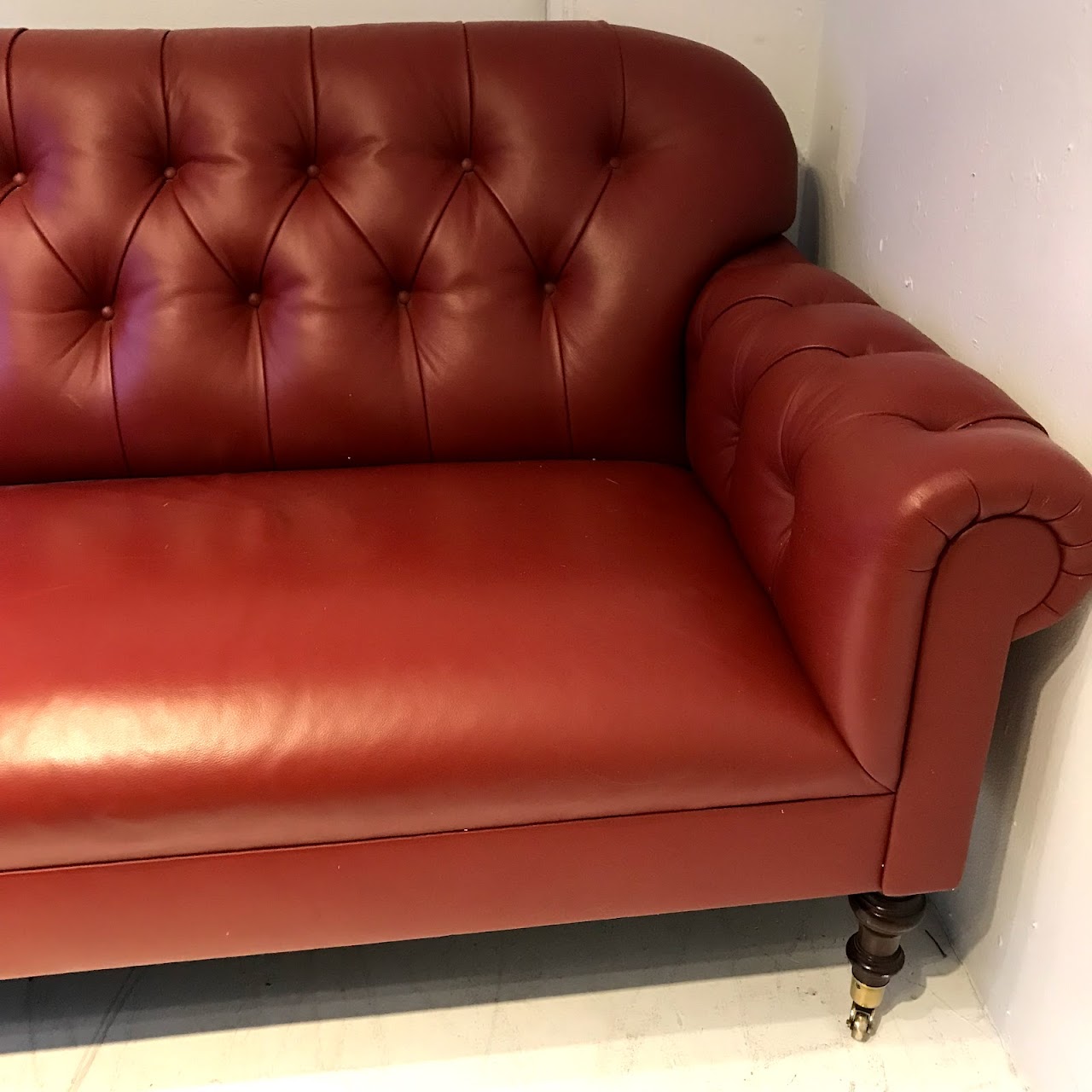 Tufted, Roll-Arm Leather Loveseat