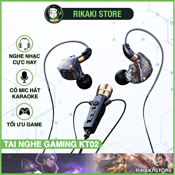 Tai Nghe Gaming Kt - 02 Chính Hãng Có Mic Lọc Tiếng Ồn Chuyên Dụng Cho Free Fire, Pubg, Liên Quân Giắc 3.5Mm