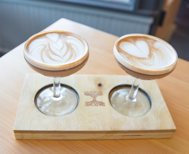 photo of two glasses of Espresso sweetened with vanilla and chocolate