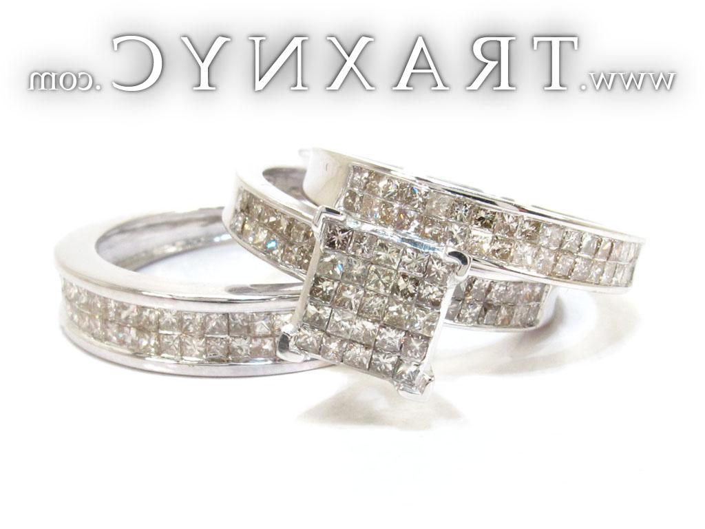 Full Size Picture for White Gold Princess Cut Invisible Diamond Ring Set