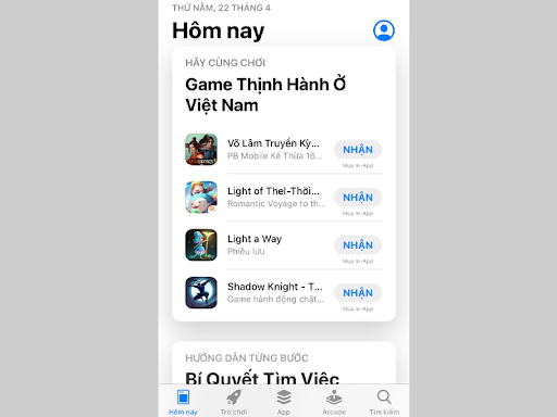 Mở lại App Store ngôn ngữ hiển thị sẽ được chuyển về vùng Việt Nam