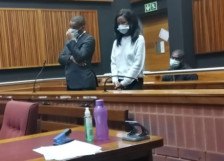 Athembile Mpani and Gershom Matomane in the Johannesburg specialised commercial crimes court on Monday. The case against Absa specialist engineer Xolela Masebeni was withdrawn after a death certificate was presented in court on Monday. Masebeni was shot dead while sitting at home with friends in Komani two weeks ago.