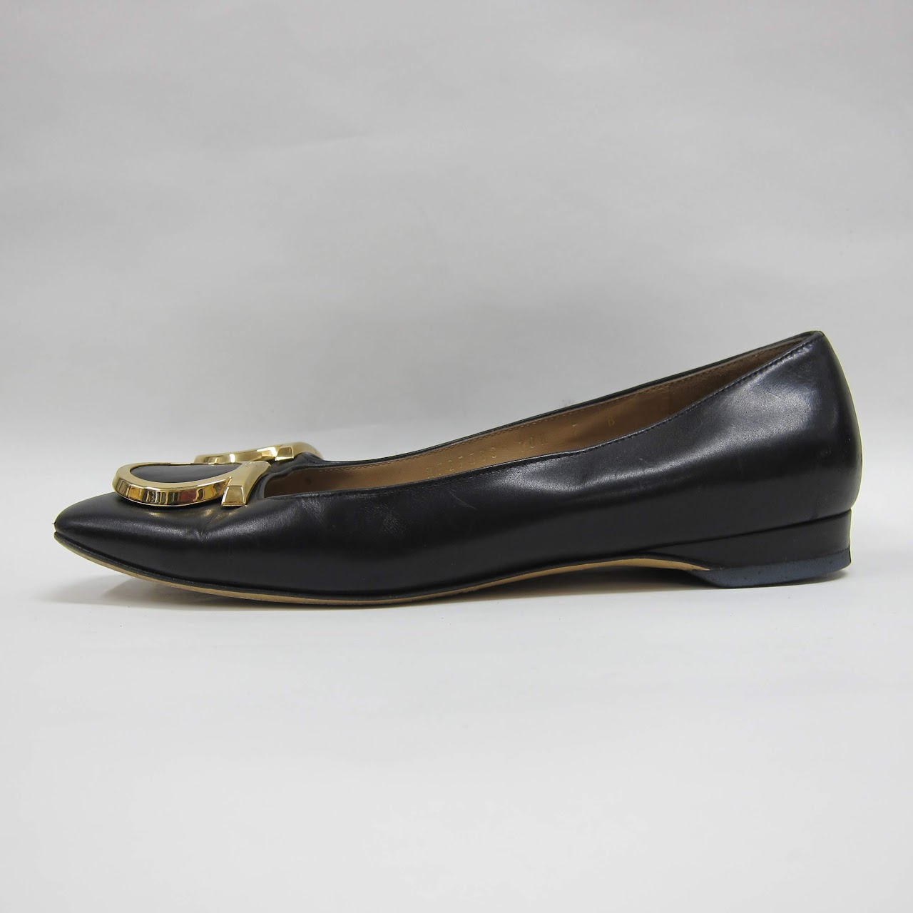 Salvatore Ferragamo Gold Logo Toe Flats