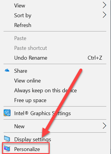 Щелкните правой кнопкой мыши на рабочем столе и выберите «Персонализация».