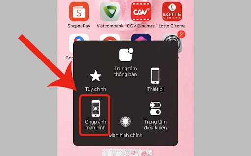 Mở nút Home ảo rồi chọn Chụp ảnh màn hình