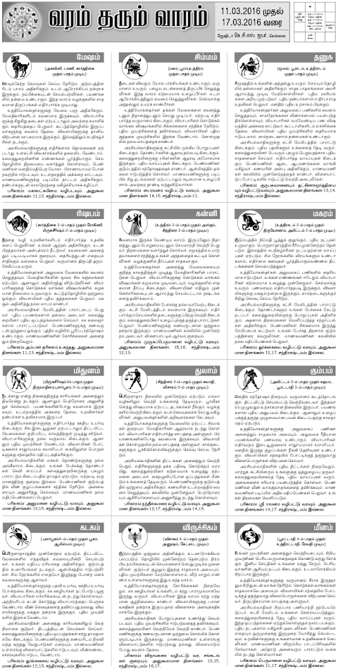 Dinamani Newspaper Weekly Rasi Palan