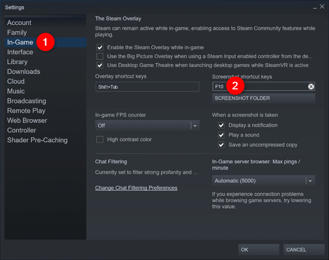 Modifica del pulsante dello screenshot di Steam