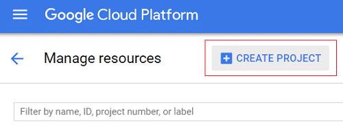 Google Cloud Platform 콘솔 웹사이트에서 CREATE PROJECT를 클릭합니다.