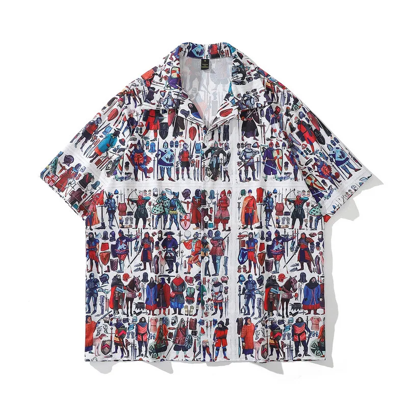 Camicie a maniche corte con stampa integrale retro High Street per uomo e donna. Stile moderno e vivace, perfette per un look casual e alla moda.