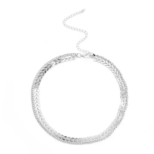 Title 5, Two Layers Fishbone Choker Necklace