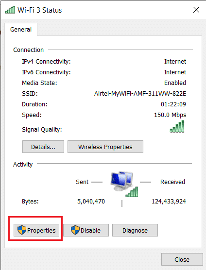 Haga clic en Propiedades |  error dns_probe_finished_bad_config [SOLUCIONADO]