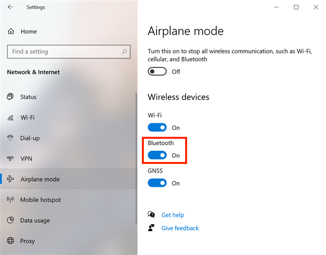 Use o interruptor para controlar o Bluetooth