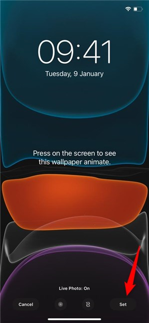 Нажмите «Установить», чтобы изменить фон для iPhone.