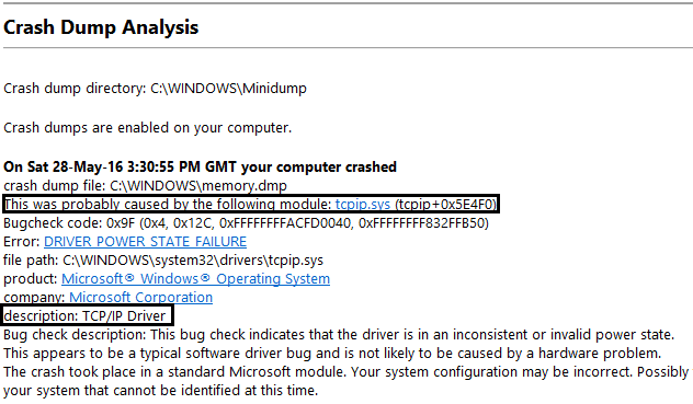 crash dump analyse driver power state failure error