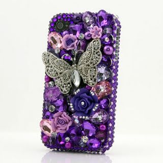 3D Swarovski Purple Butterfly Crystal Bling Case Cover for iphone 4 4S AT&T Verizon & Sprint