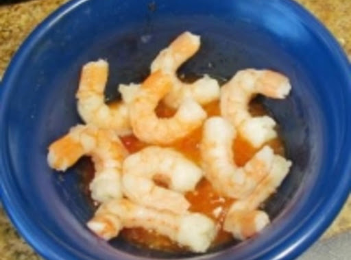 frozen peeled & deveined shrimp (I had already thawed them & removed the tails) mocktail sauce with NO tomato products!