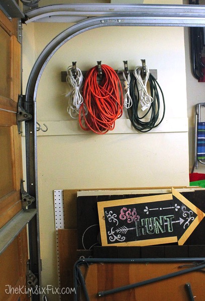 Organizing extension cords with coat rack