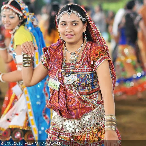 Aneri plays garba during the Dandiya Dance night organised by Nandhari at SS Function Hall in Hyderabad.